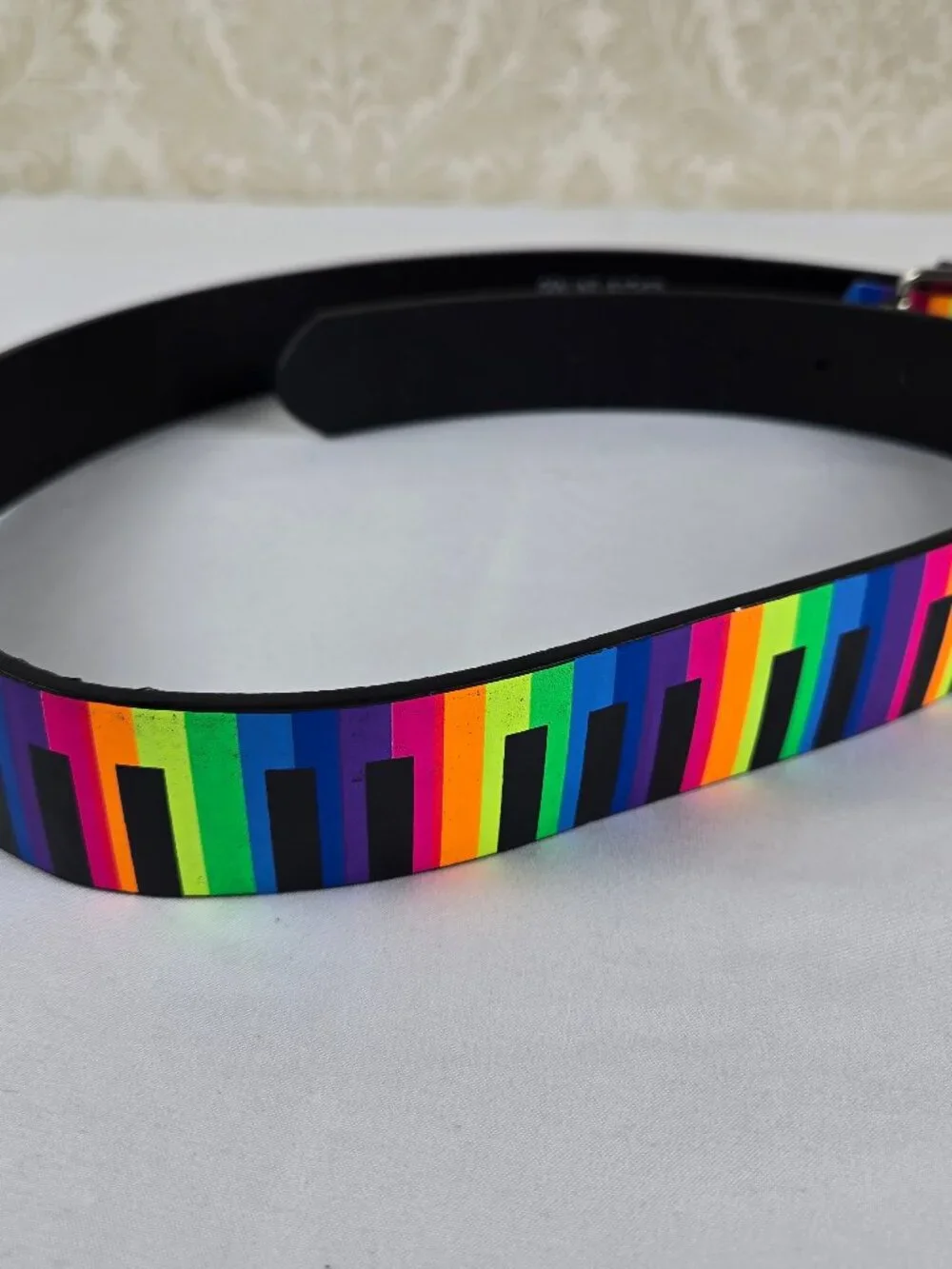 Colorful Rainbow Piano Key Leather Belt Silver Hardware Unisex NWOT Casual Pride